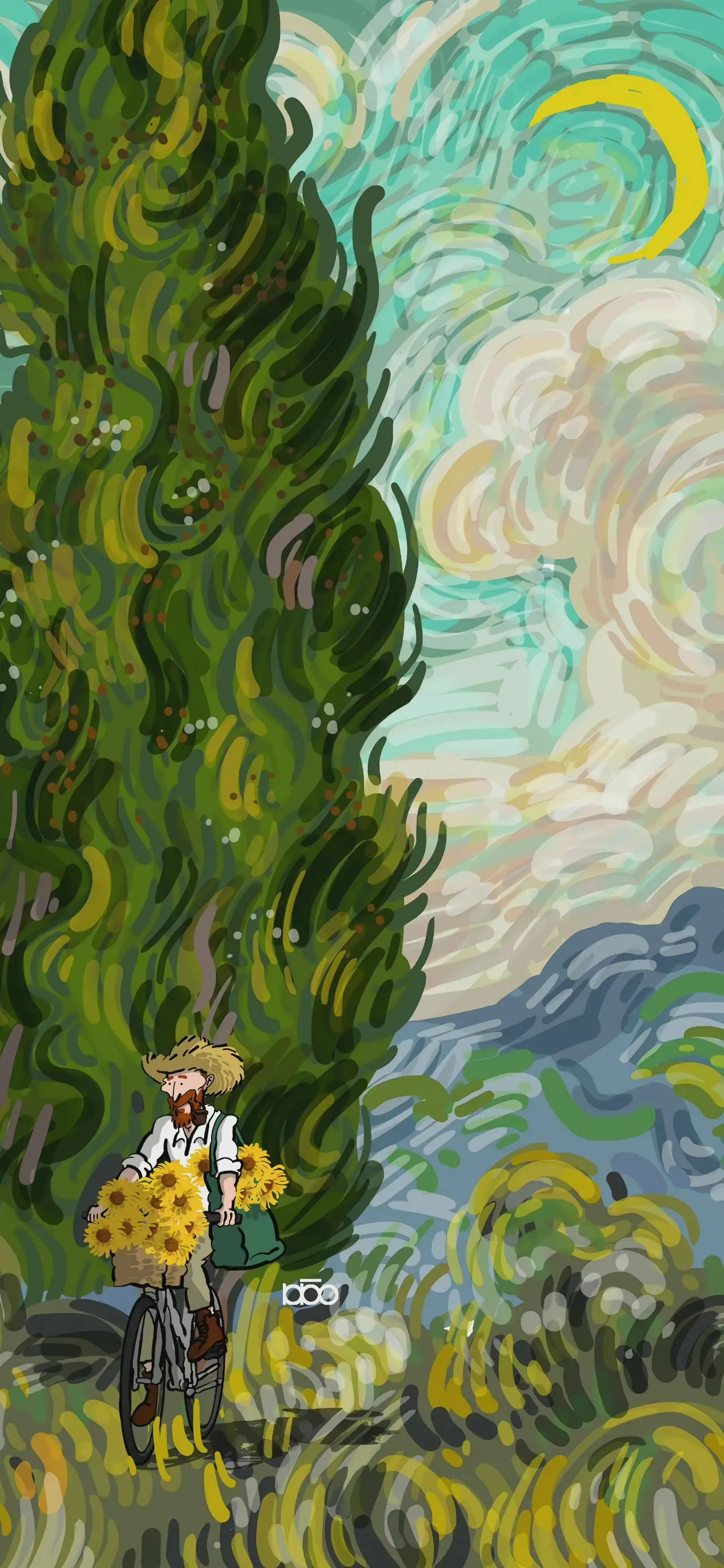 卡通图片梵高油画壁纸-梵高画风