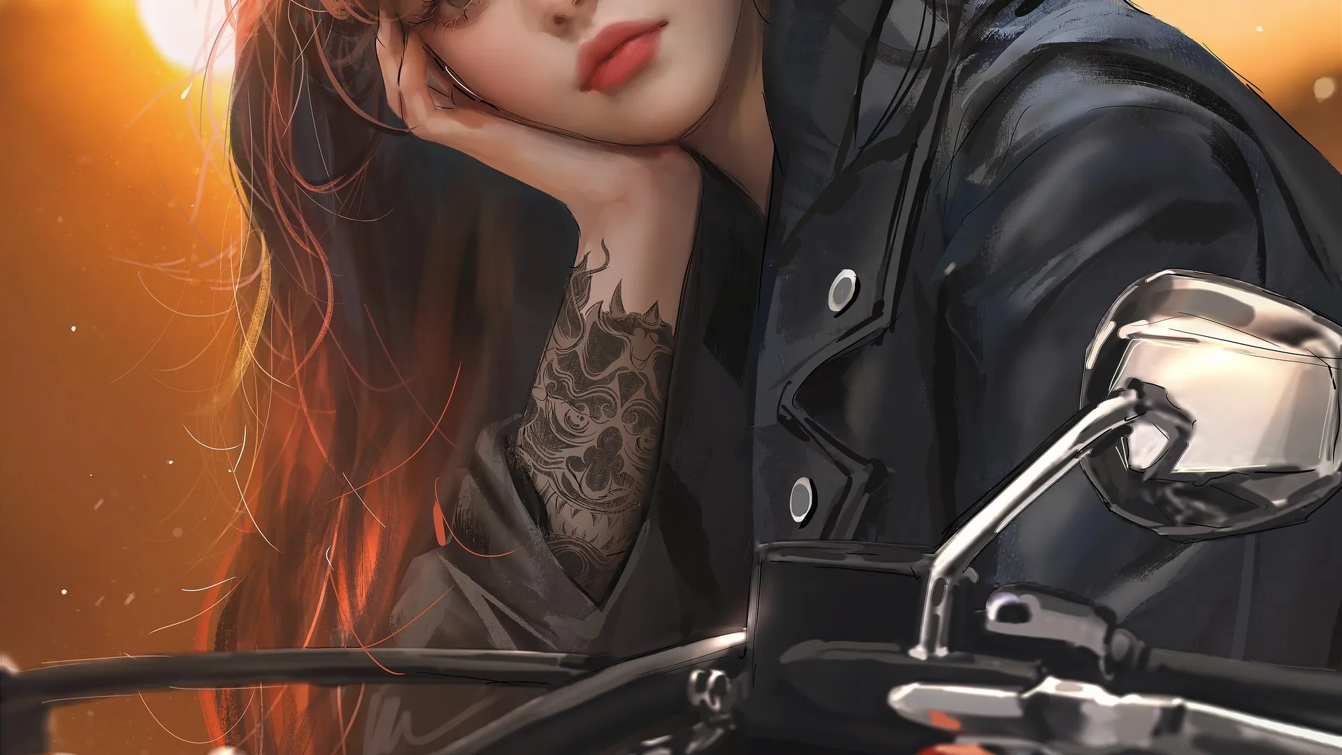 女人 墨水女孩 骑摩托车的女人 手机壁纸 4k壁纸