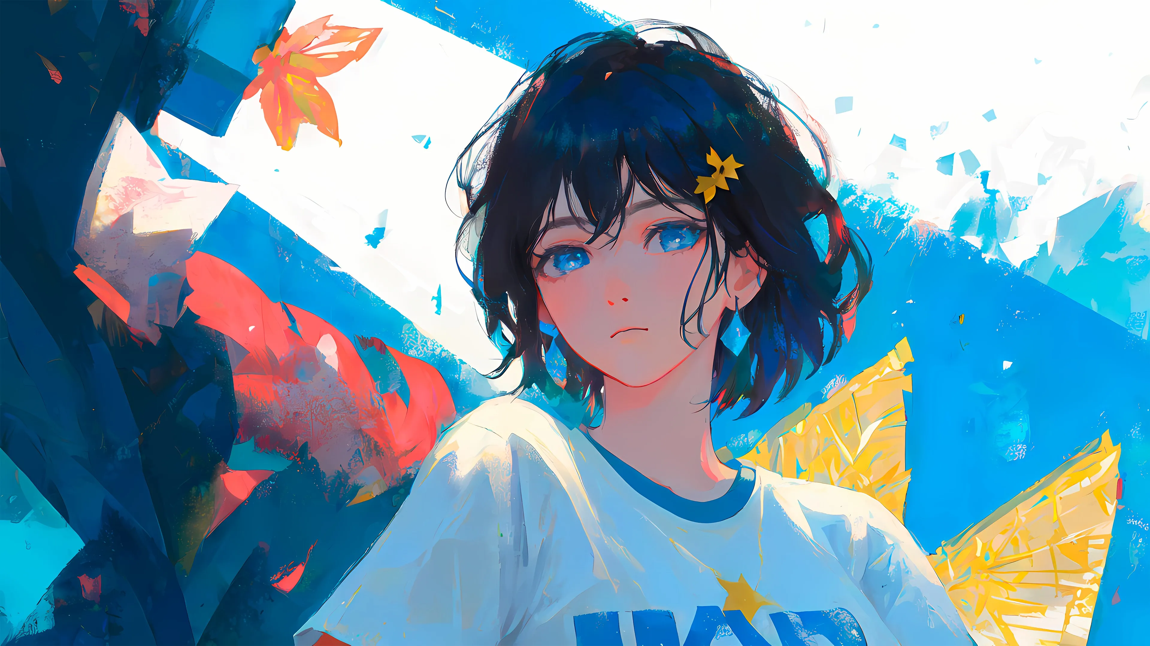 女人 蓝眼睛 深色头发 动漫 女孩 耳环 人工智能 艺术 悲伤 4k壁纸